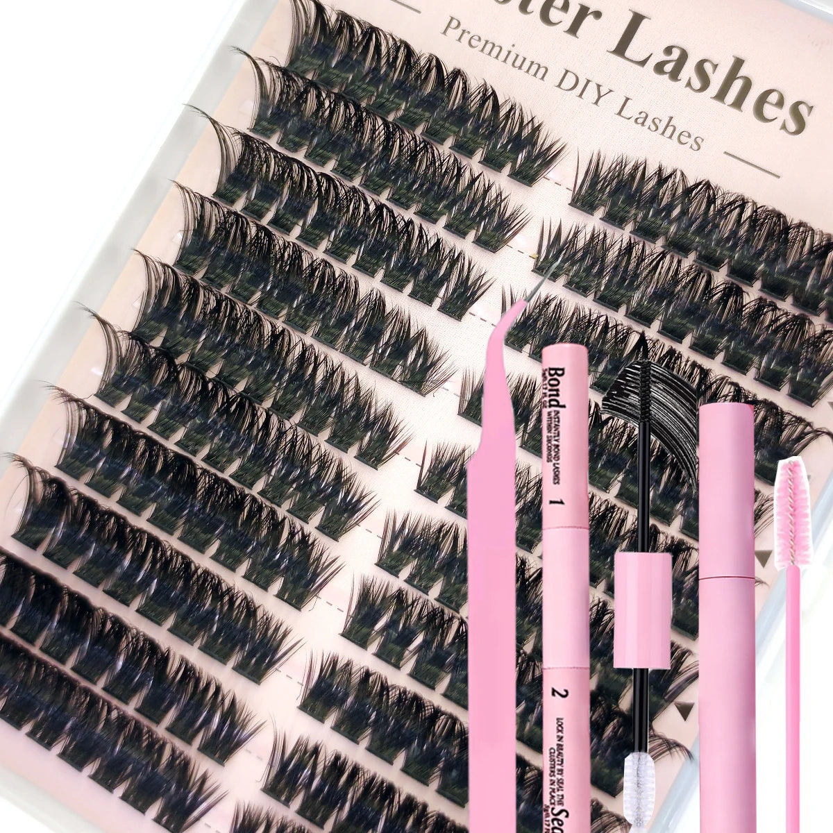 DIY Lash Extension Kit Clusters Individual Eyelashes Kit Mix Styles 10-18mm with Bond and Seal Eye Makeup Tool