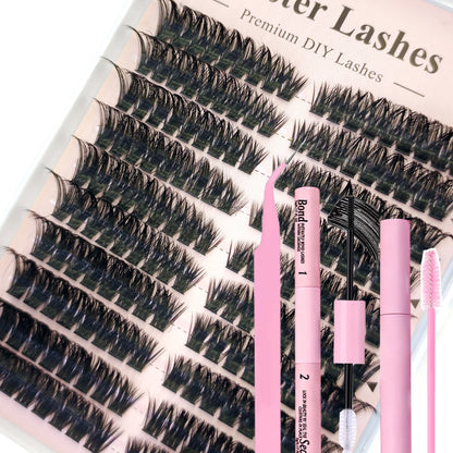 DIY Lash Extension Kit Clusters Individual Eyelashes Kit Mix Styles 10-18mm with Bond and Seal Eye Makeup Tool
