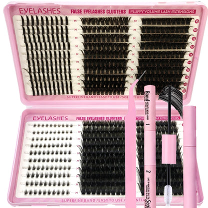 DIY Lash Extension Kit Clusters Individual Eyelashes Kit Mix Styles 10-18mm with Bond and Seal Eye Makeup Tool