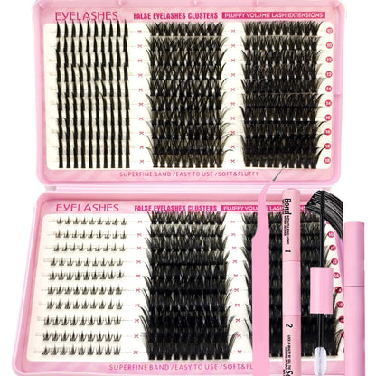 DIY Lash Extension Kit Clusters Individual Eyelashes Kit Mix Styles 10-18mm with Bond and Seal Eye Makeup Tool