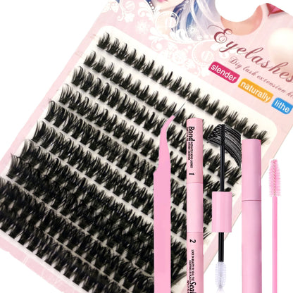 DIY Lash Extension Kit Clusters Individual Eyelashes Kit Mix Styles 10-18mm with Bond and Seal Eye Makeup Tool