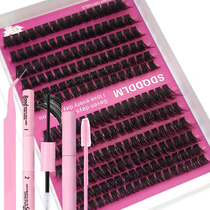 DIY Lash Extension Kit Clusters Individual Eyelashes Kit Mix Styles 10-18mm with Bond and Seal Eye Makeup Tool