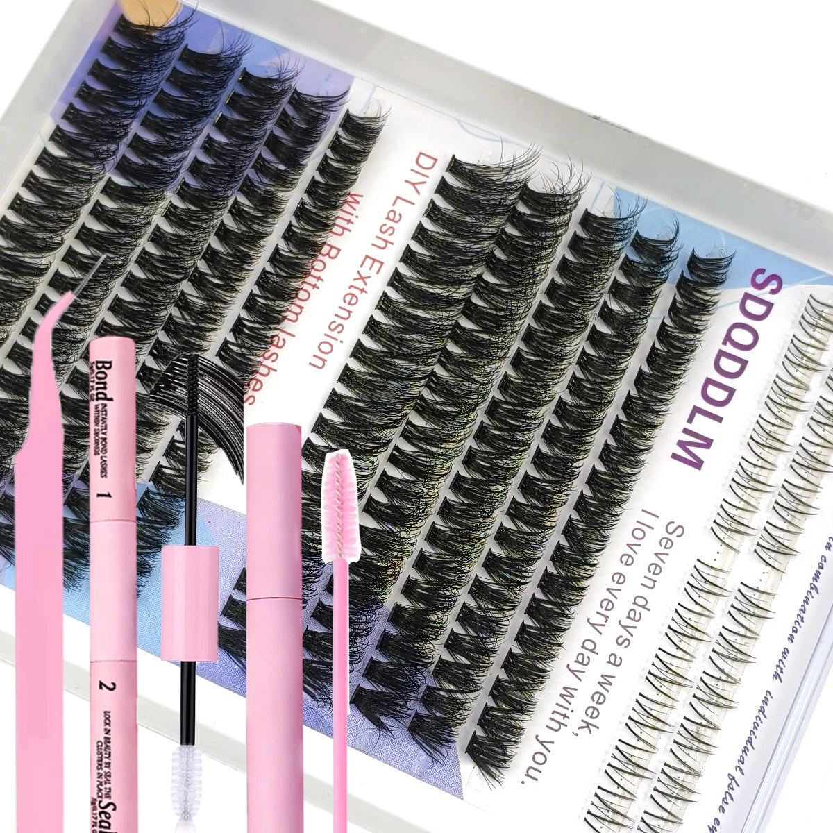 DIY Lash Extension Kit Clusters Individual Eyelashes Kit Mix Styles 10-18mm with Bond and Seal Eye Makeup Tool
