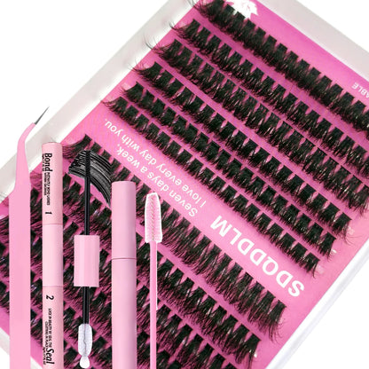DIY Lash Extension Kit Clusters Individual Eyelashes Kit Mix Styles 10-18mm with Bond and Seal Eye Makeup Tool