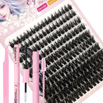 DIY Lash Extension Kit Clusters Individual Eyelashes Kit Mix Styles 10-18mm with Bond and Seal Eye Makeup Tool