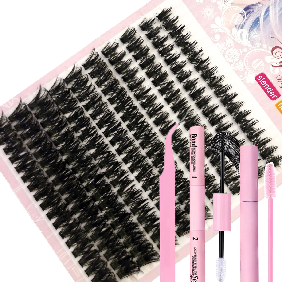 DIY Lash Extension Kit Clusters Individual Eyelashes Kit Mix Styles 10-18mm with Bond and Seal Eye Makeup Tool