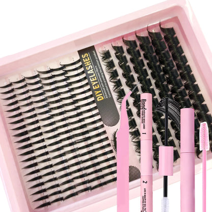 DIY Lash Extension Kit Clusters Individual Eyelashes Kit Mix Styles 10-18mm with Bond and Seal Eye Makeup Tool
