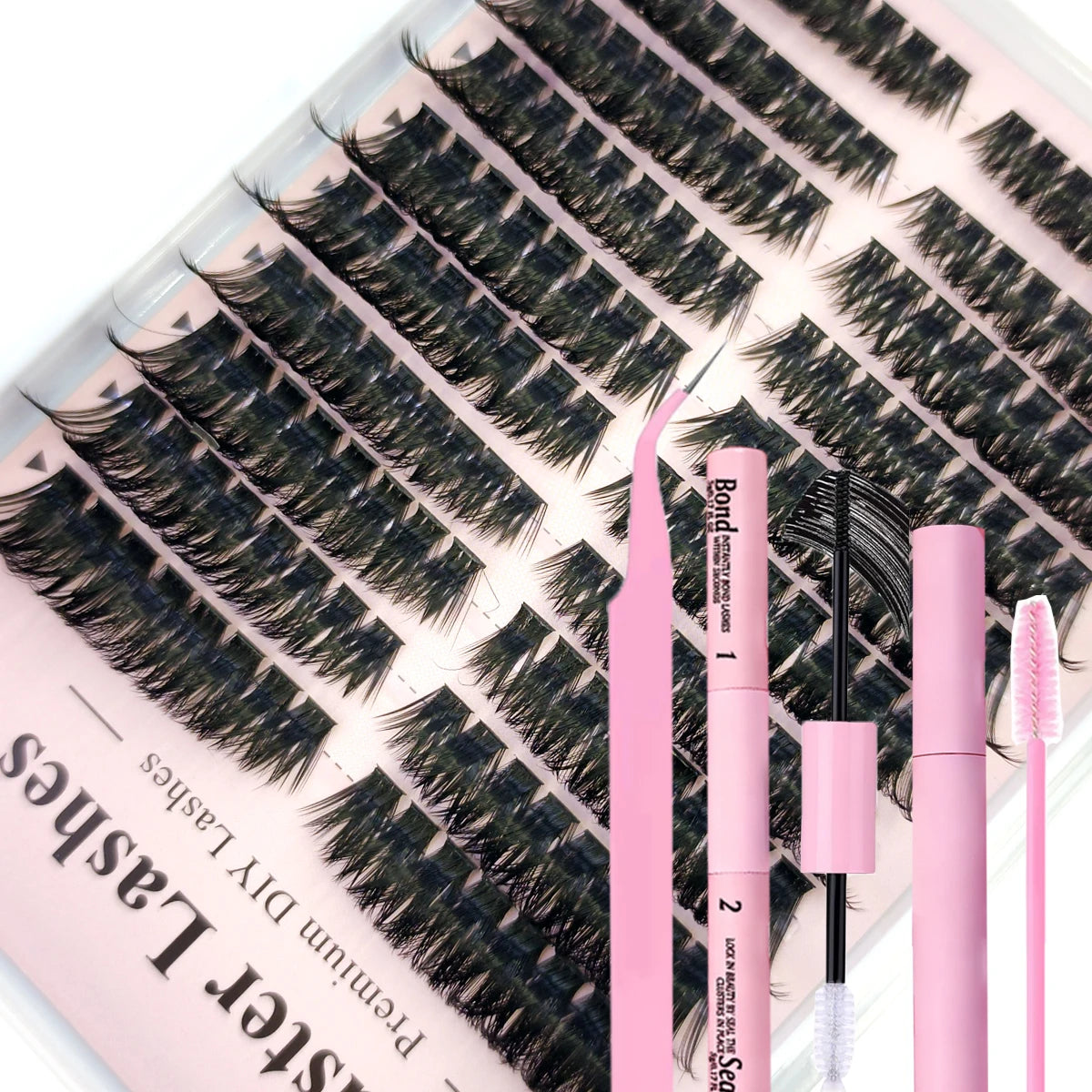 DIY Lash Extension Kit Clusters Individual Eyelashes Kit Mix Styles 10-18mm with Bond and Seal Eye Makeup Tool