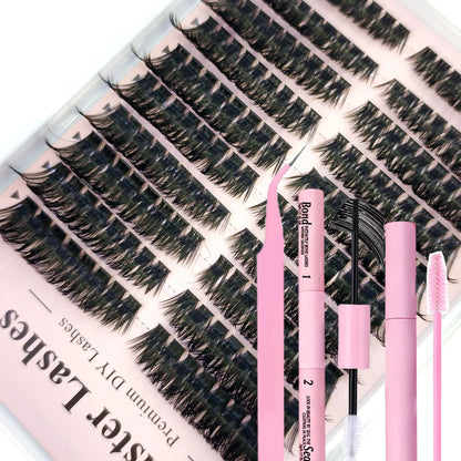 DIY Lash Extension Kit Clusters Individual Eyelashes Kit Mix Styles 10-18mm with Bond and Seal Eye Makeup Tool